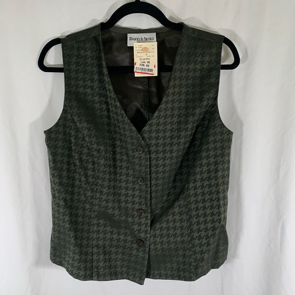 New Vintage Danny And Nicole Vest Women's 12 Grey Olive Button Front Vneck